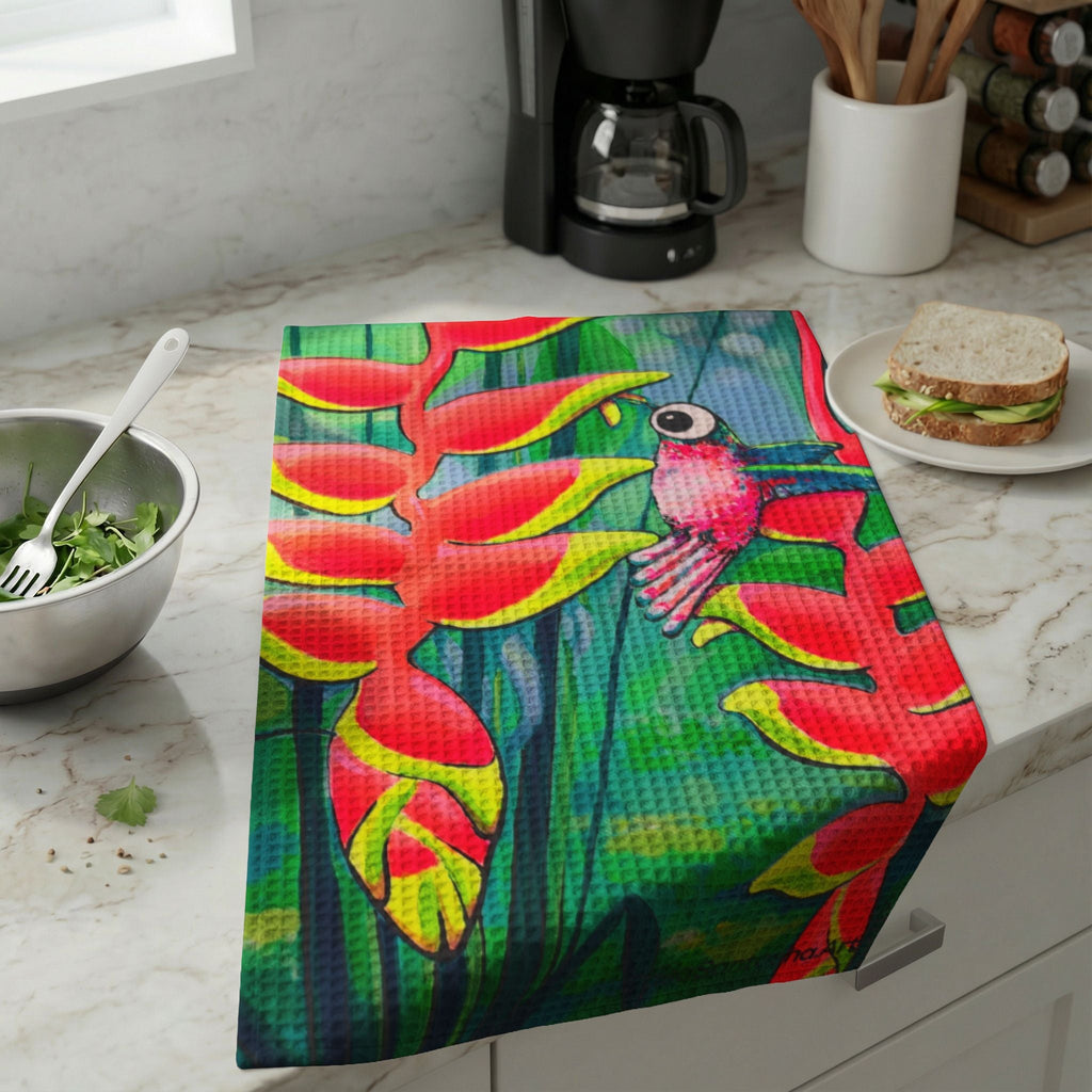 Cyclops Hummingbirds Waffle Weave Kitchen Hand Towel