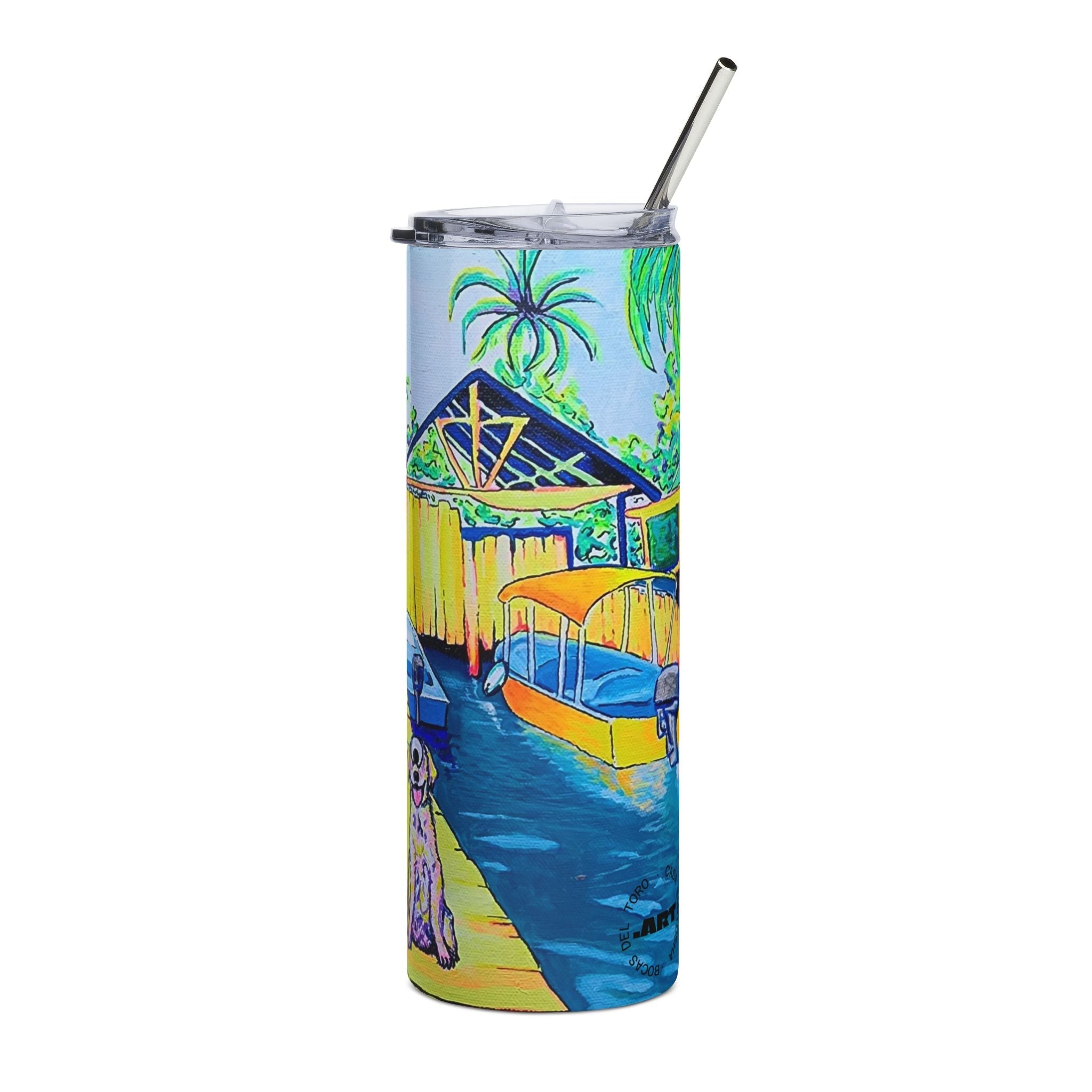 Cyclops Cat and Dog in Bocas Stainless Steel Tumbler, 20oz | Fun Travel Mug, Eco-Friendly