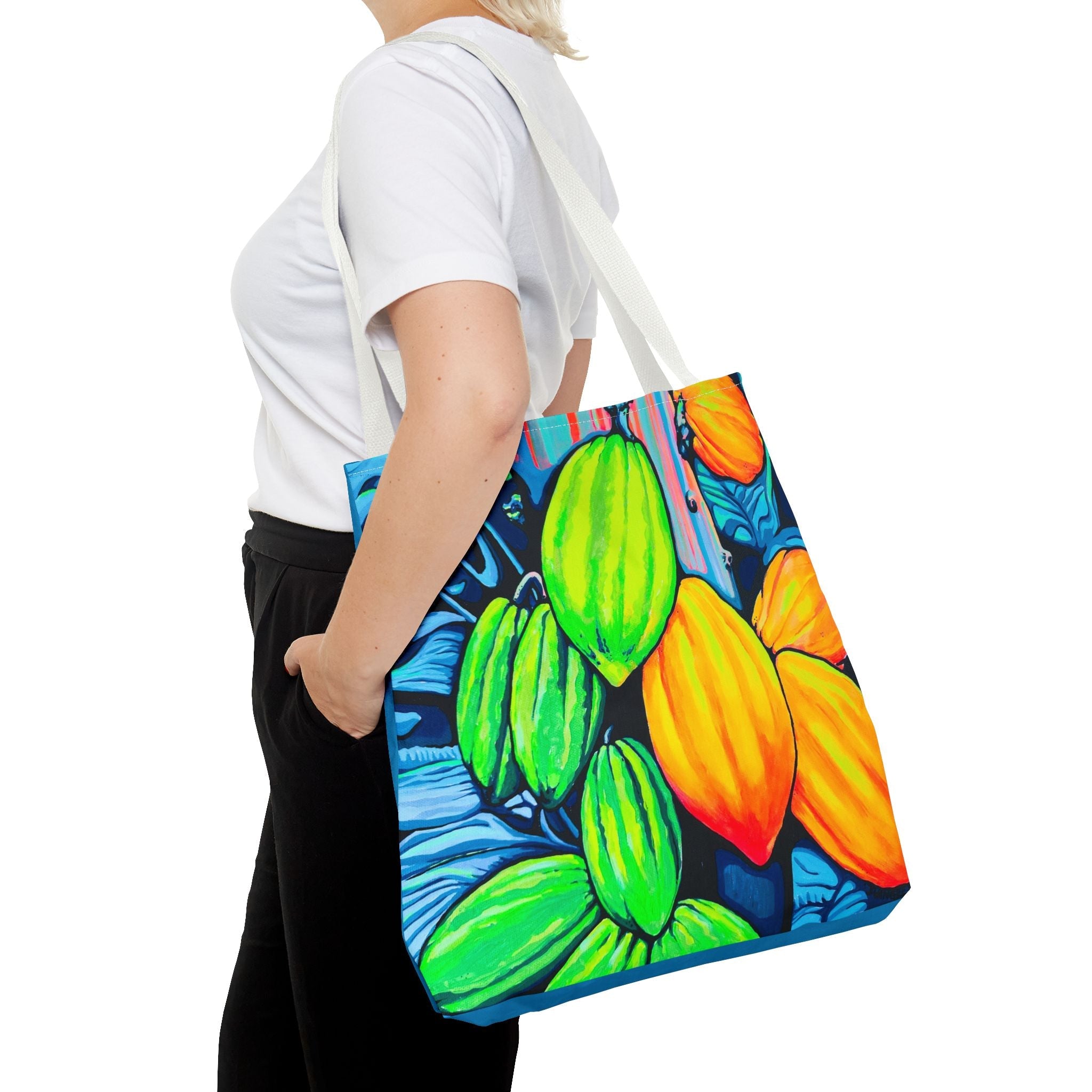 Premium Neon Cacao Tote Bag, Original Artist Design, Reusable Shopping Tote, Eco-Friendly