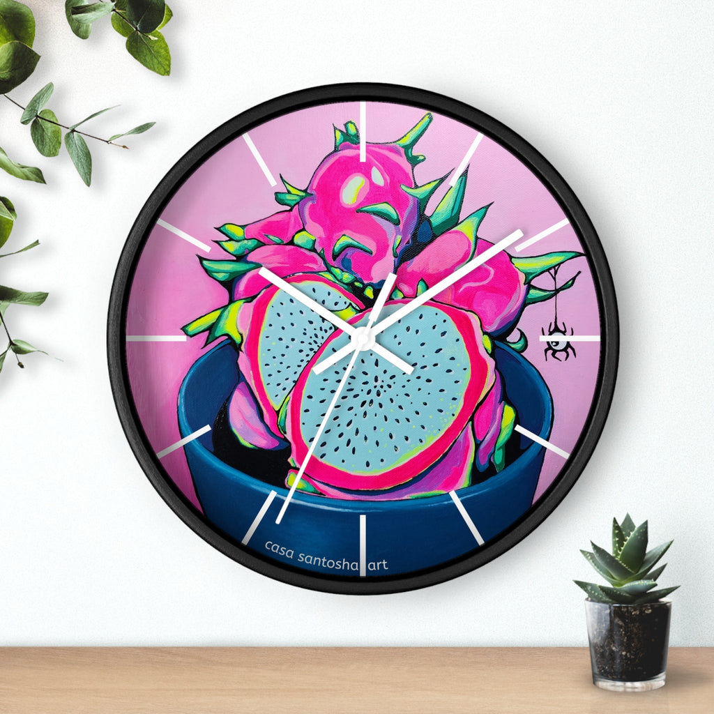 Neon Pink Dragon Fruit Pop Art Wall Clock