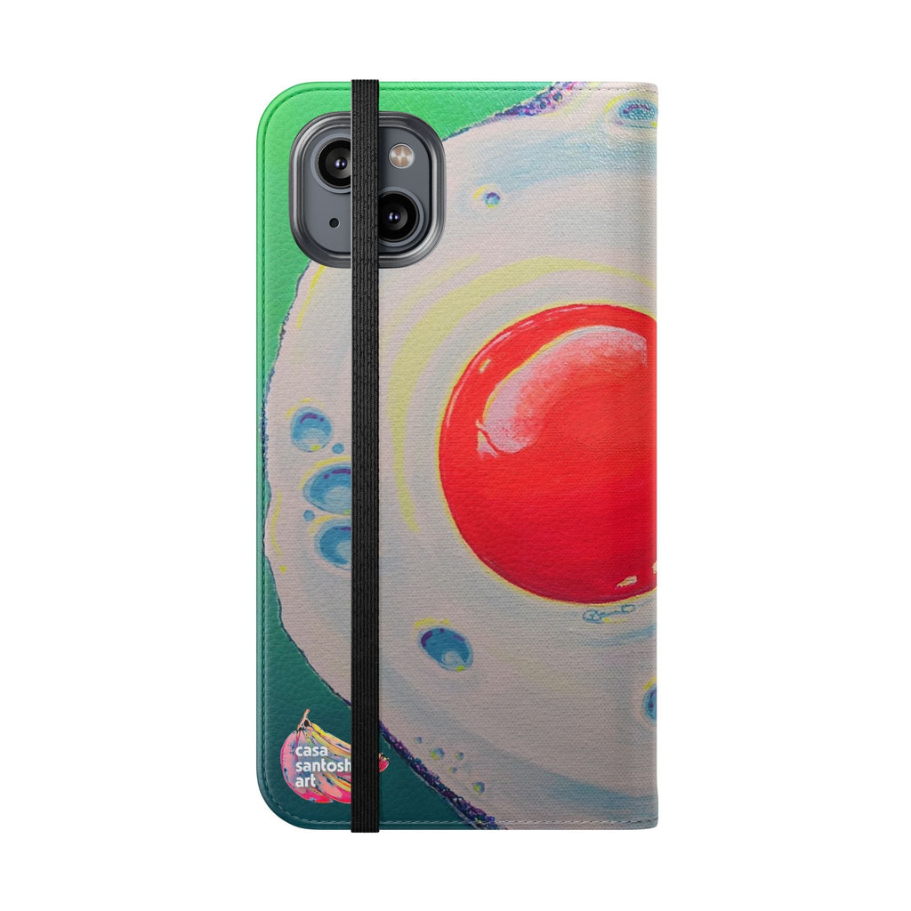 Neon Fried Egg Flip Phone Case – Wallet Cover with Card Slots