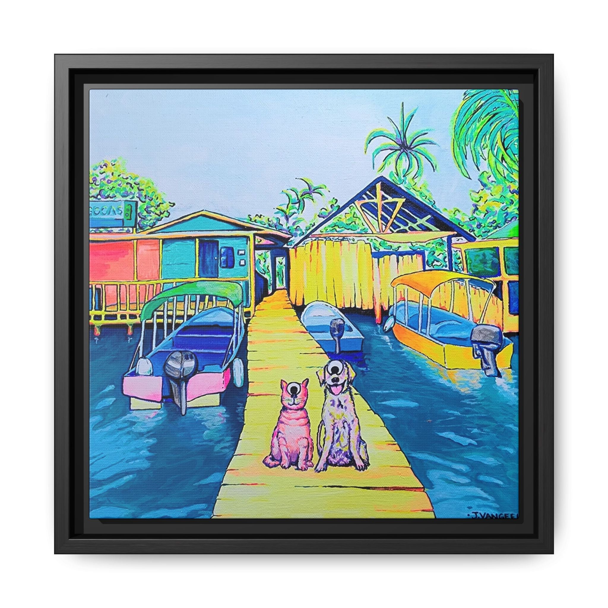 Framed Cyclops Cat and Dog in Bocas Canvas Print