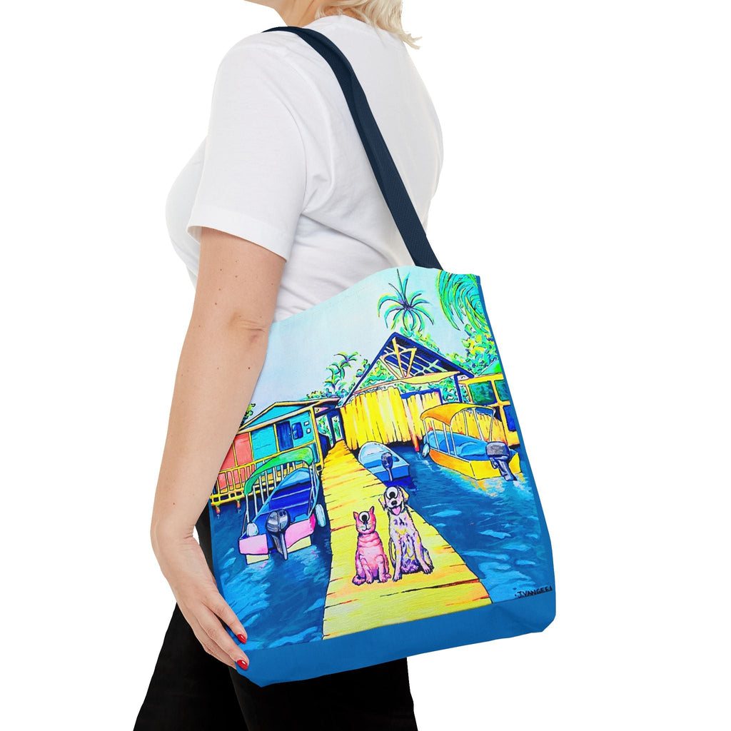 Premium Cyclops Cat and Dog in Bocas Tote Bag, Original Artist Design, Reusable Shopping Tote,  Eco-Friendly