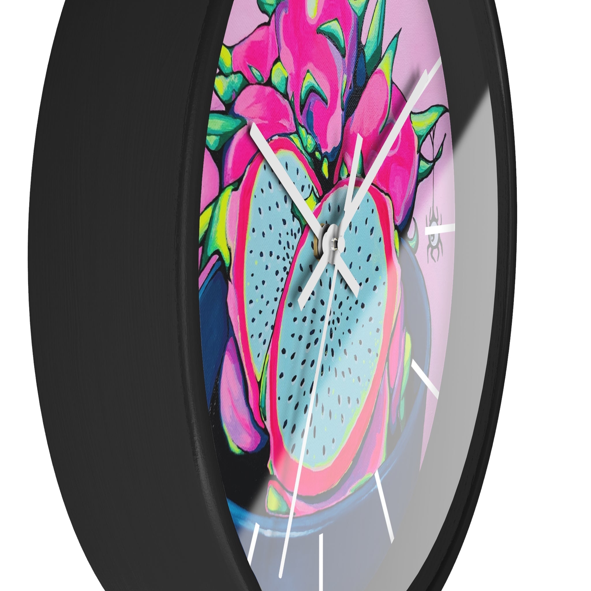 Neon Pink Dragon Fruit Pop Art Wall Clock