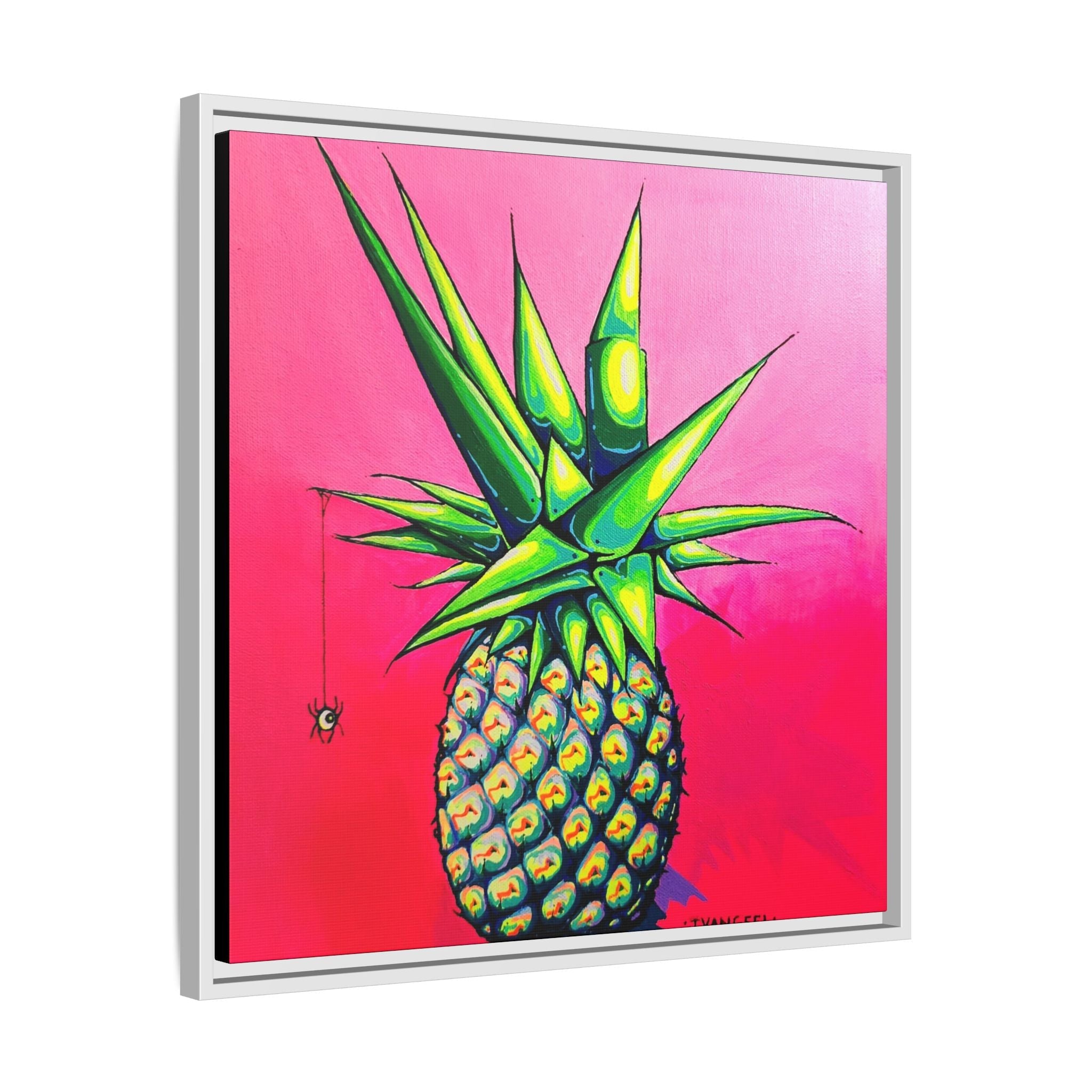 Framed Neon Pineapple Canvas Print