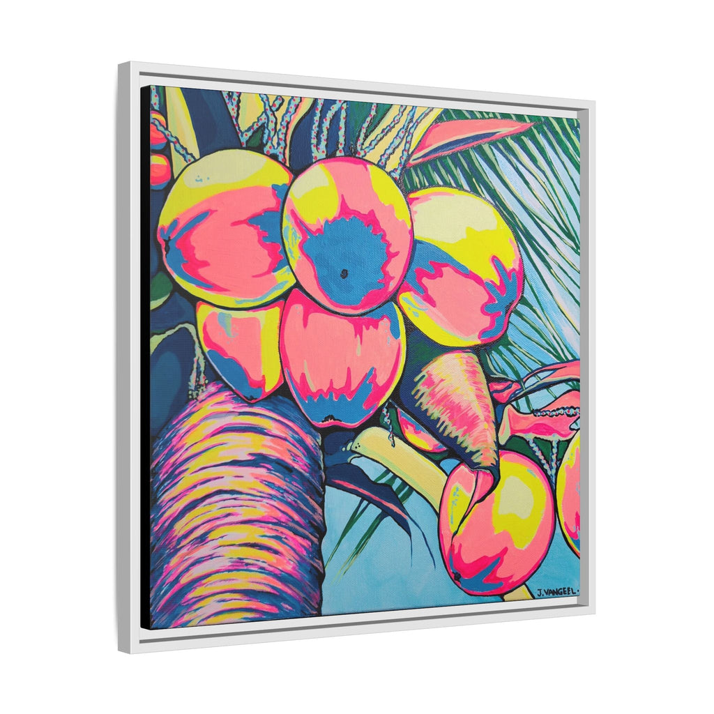 Framed Neon Coconuts Canvas Print
