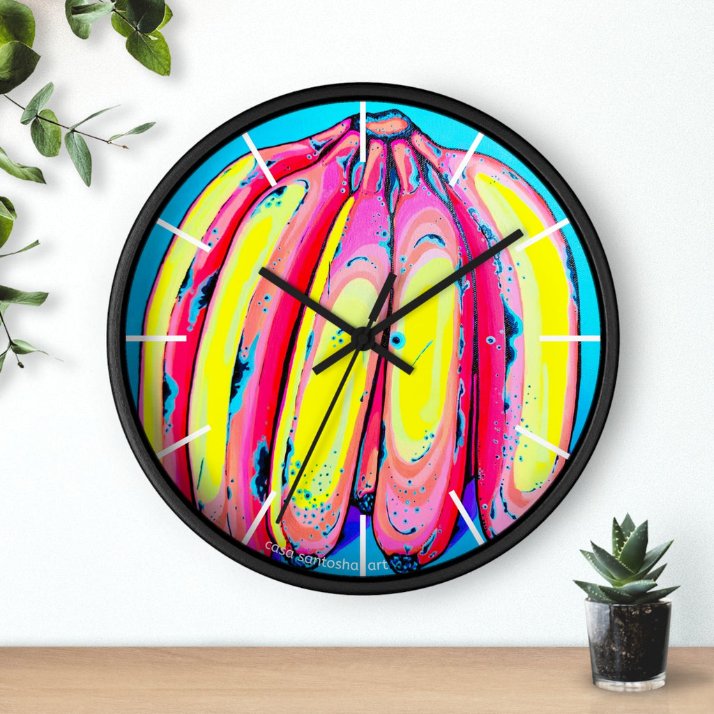 Neon Fat Bananas Pop Art Wall Clock
