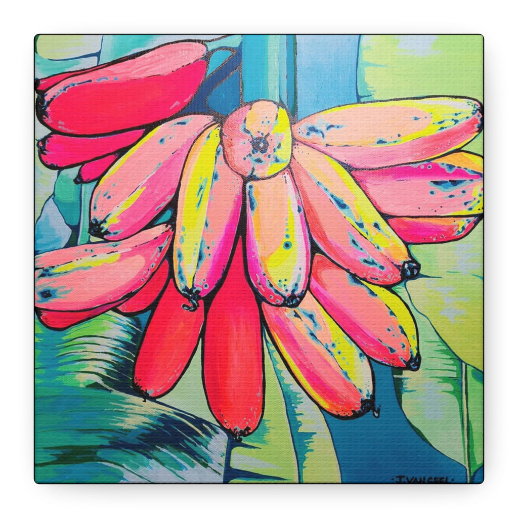 Neon Primitivo Bananas Canvas Print, Original Artist Design, Home Decor Wall Art