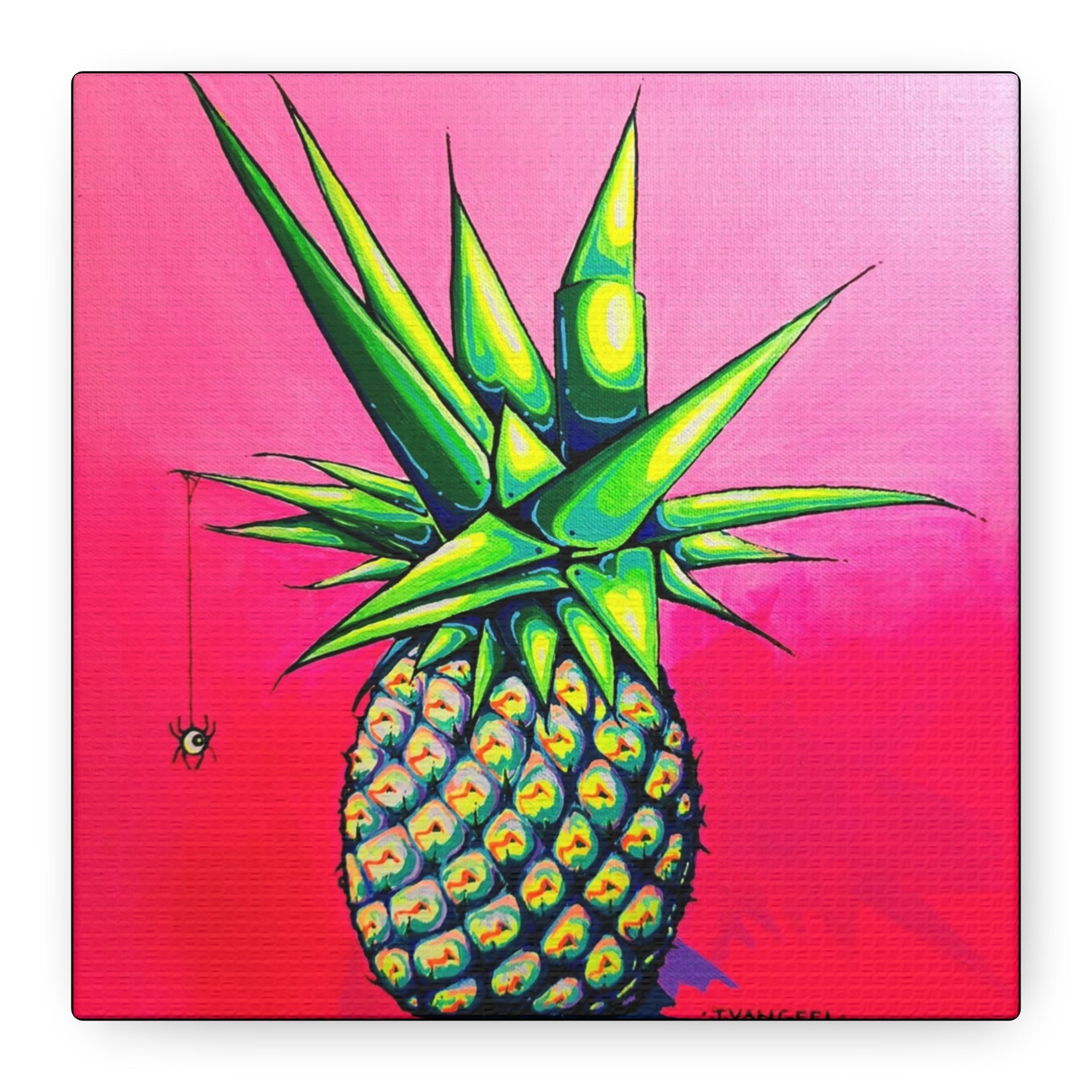 Neon Pineapple Canvas Print, Original Artist Design, Home Decor Wall Art