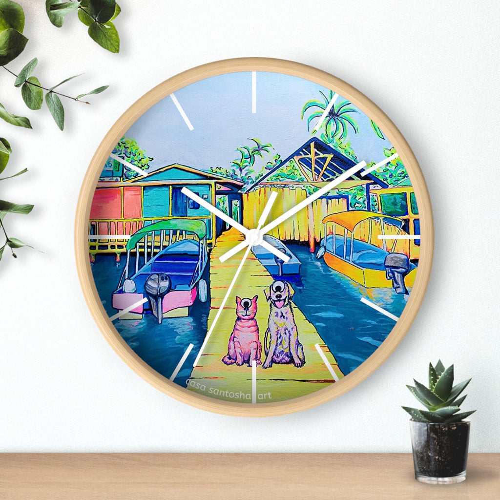 Cyclops Cat and Dog in Bocas Pop Art Wall Clock