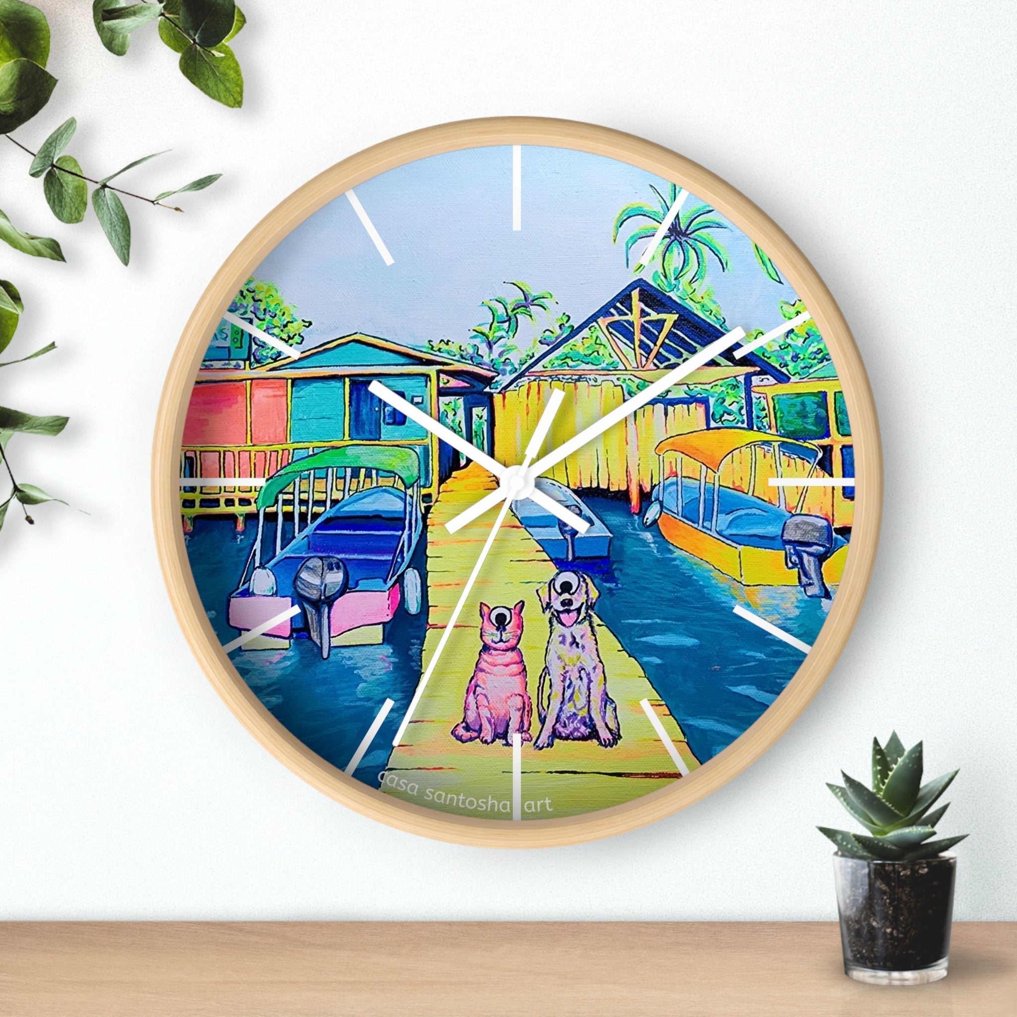 Cyclops Cat and Dog in Bocas Pop Art Wall Clock
