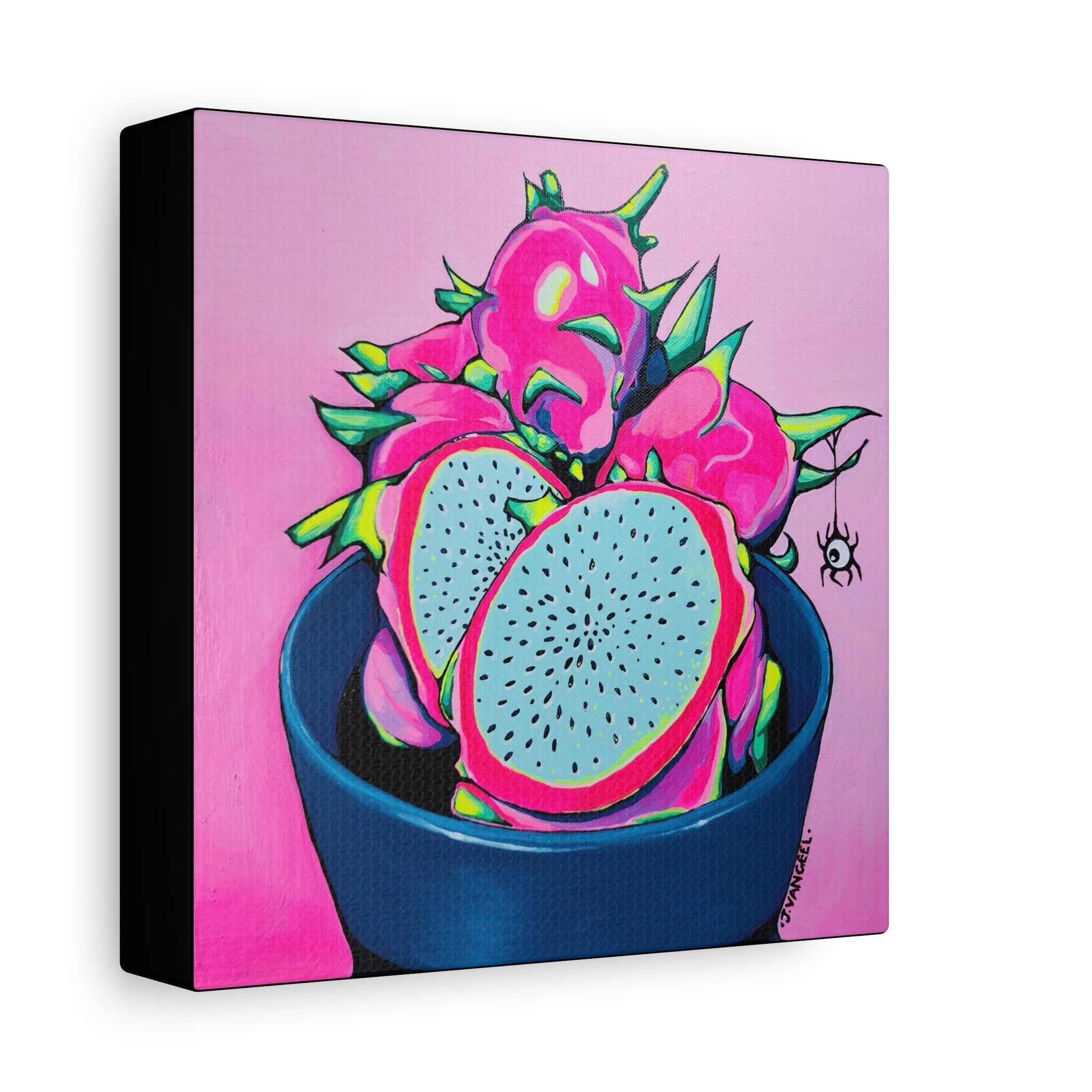 Neon Pink Dragon Fruit Canvas Print, Original Artist Design, Home Decor Wall Art