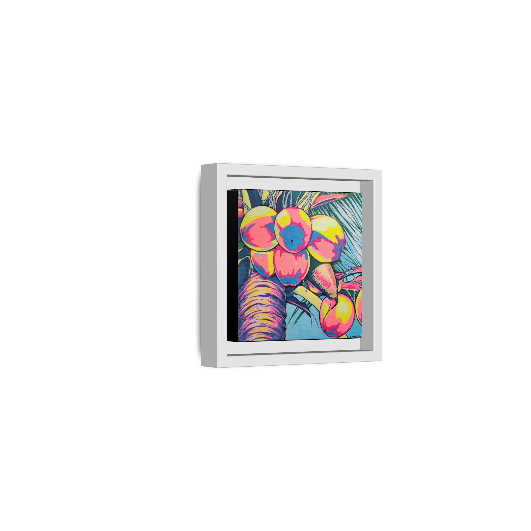 Framed Neon Coconuts Canvas Print