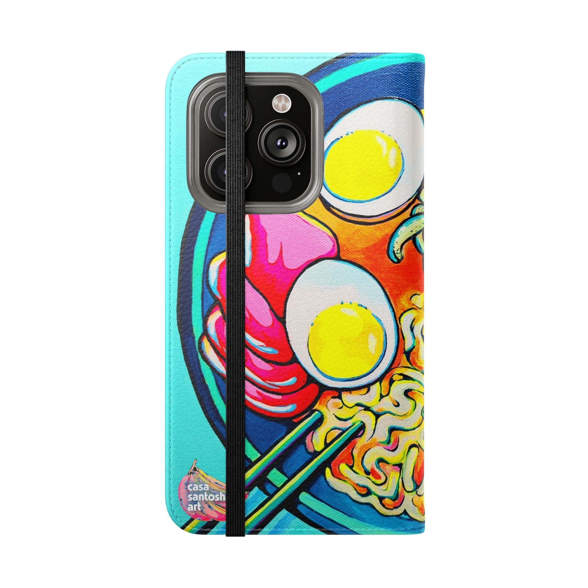 Neon Ramen Flip Phone Case – Wallet Cover with Card Slots