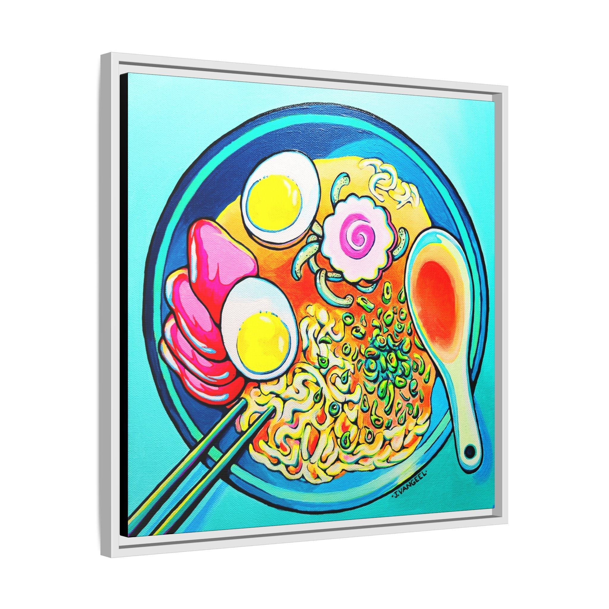 Framed Neon Ramen Canvas Print