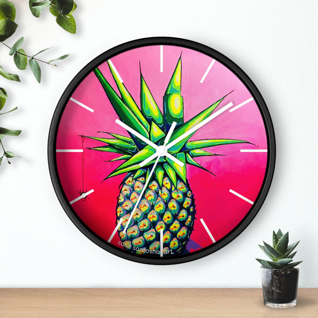 Neon Pineapple Pop Art Wall Clock