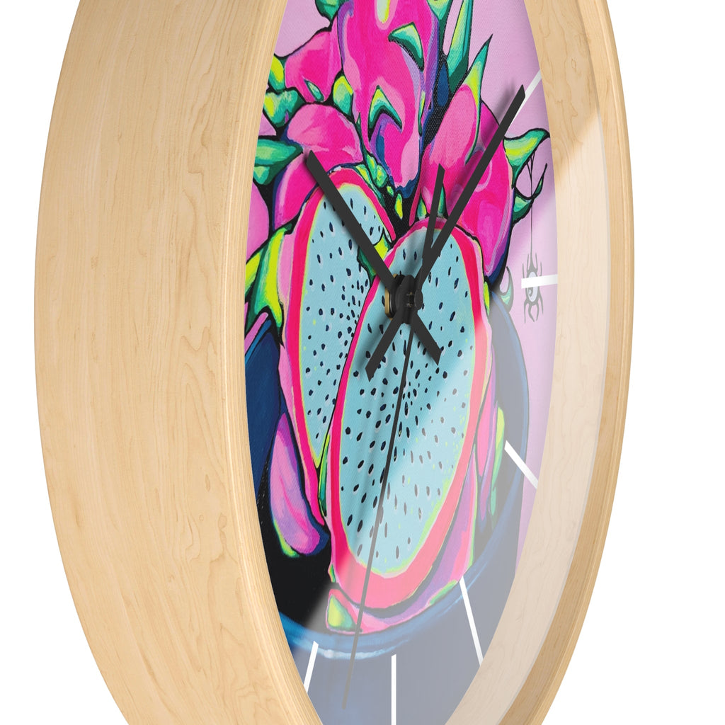 Neon Pink Dragon Fruit Pop Art Wall Clock