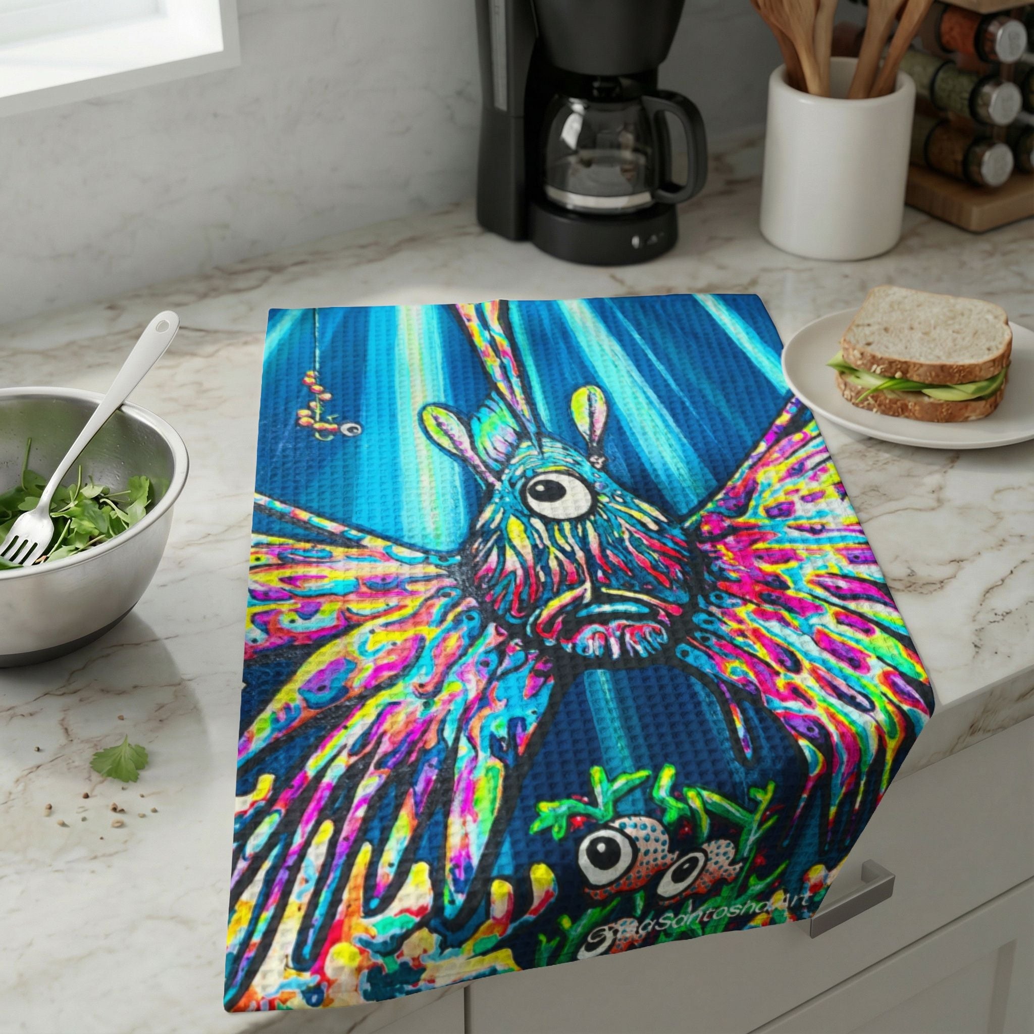 Cyclops Lionfish Waffle Weave Kitchen Hand Towel
