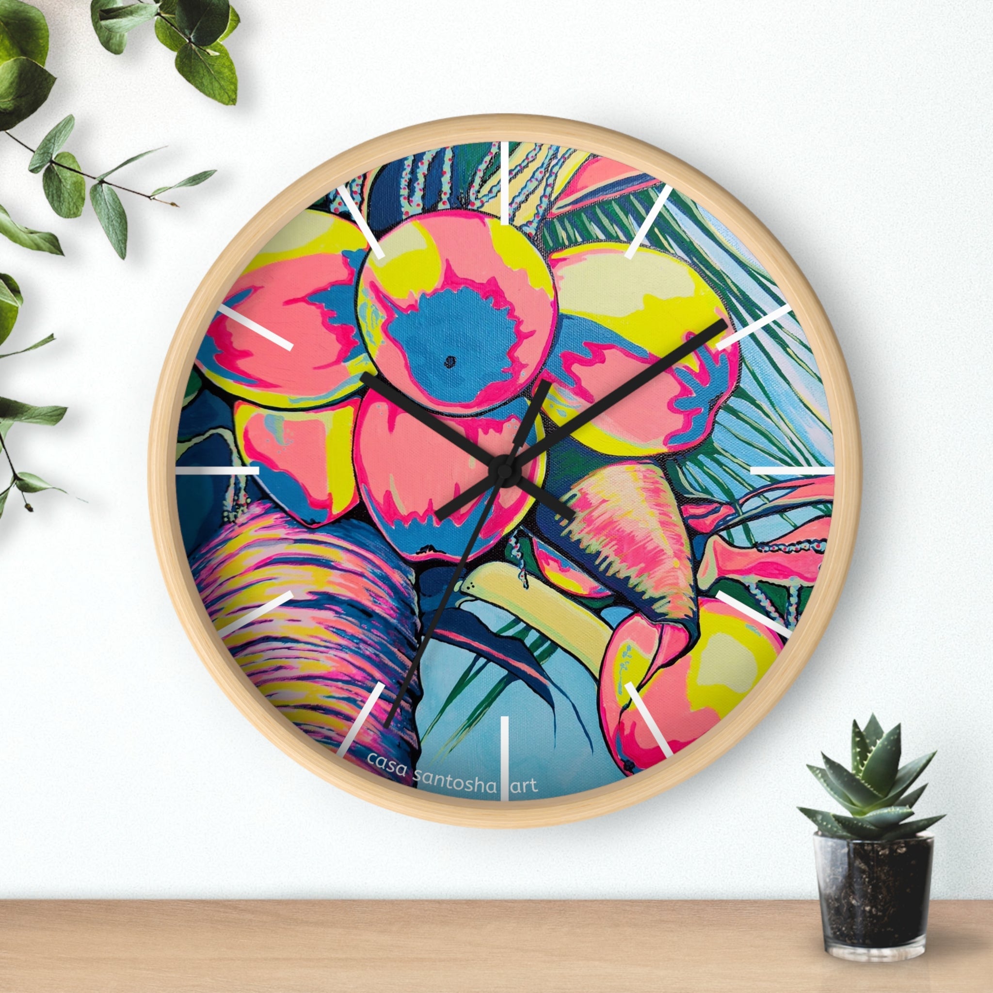Neon Coconuts Pop Art Wall Clock