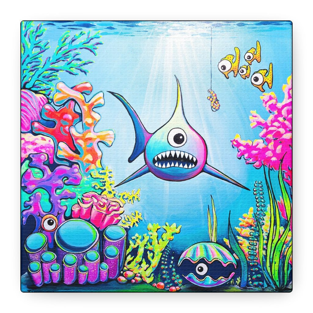 Cyclops Shark Original Canvas Art Print, Unique Home Decor, Wall Art