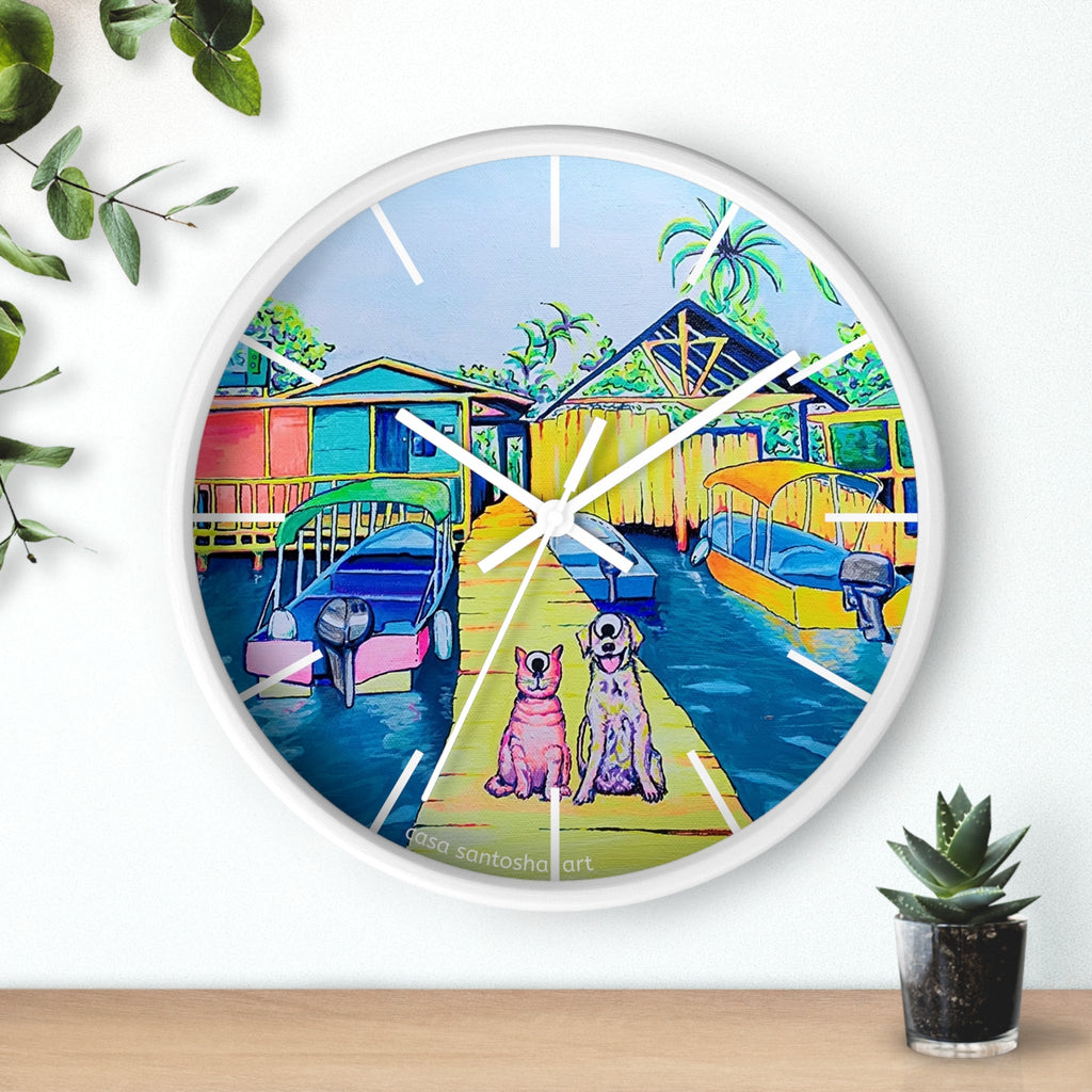Cyclops Cat and Dog in Bocas Pop Art Wall Clock