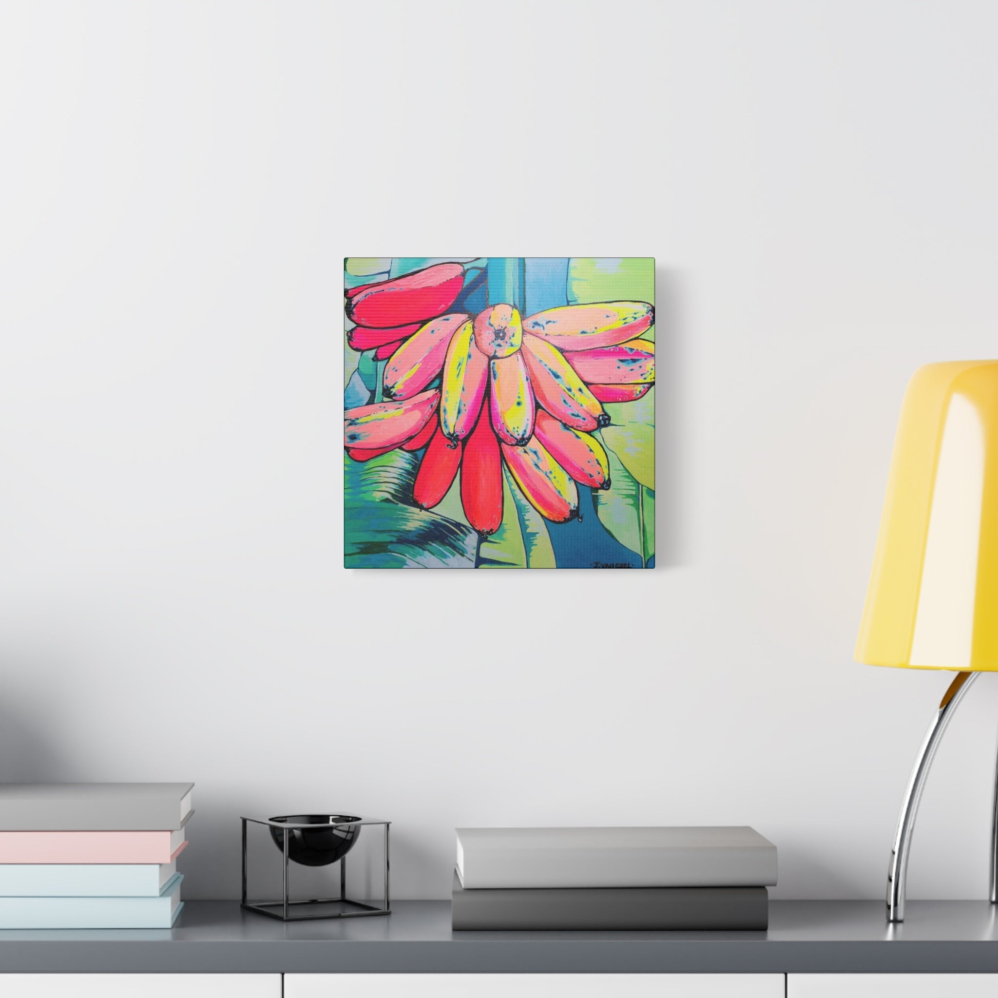 Neon Primitivo Bananas Canvas Print, Original Artist Design, Home Decor Wall Art