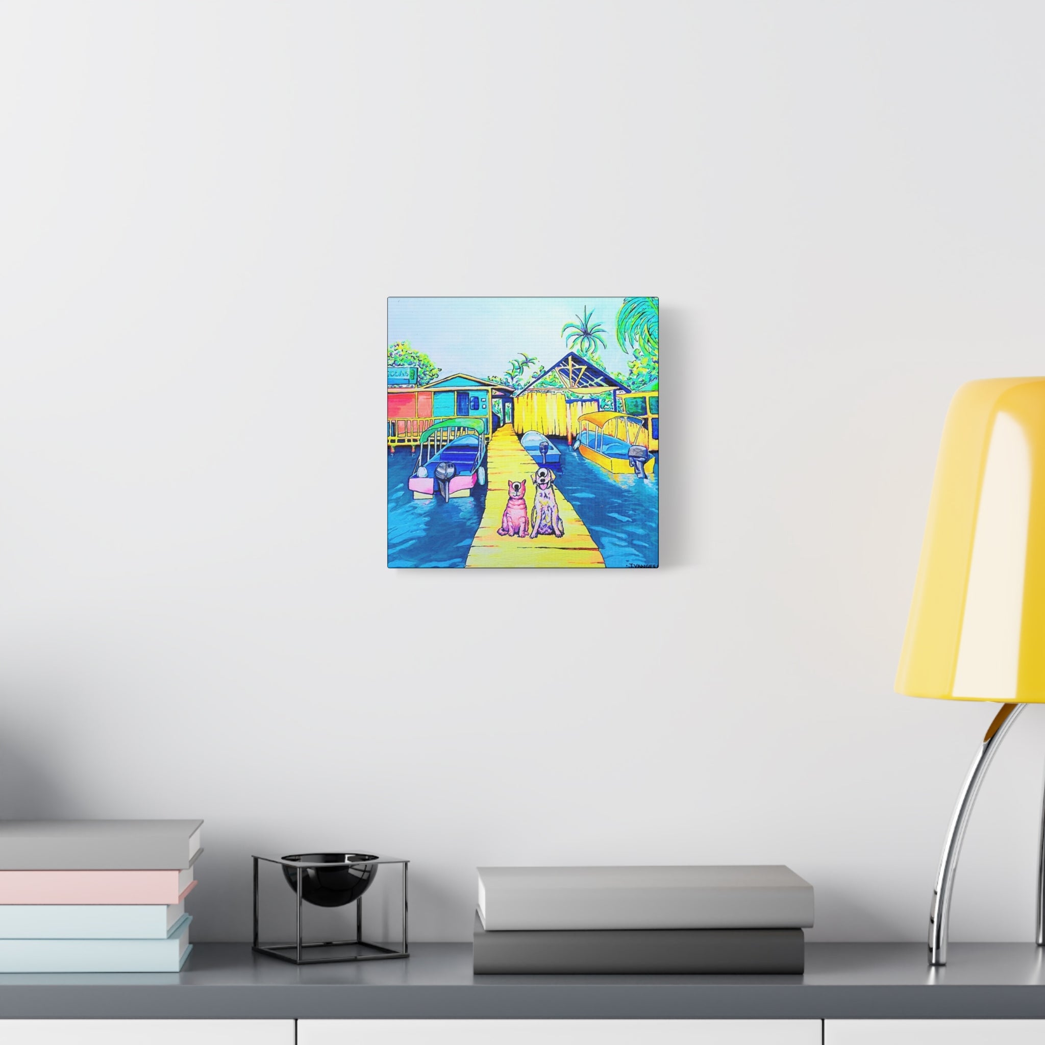 Cyclops Cat and Dog in Bocas Original Canvas Art Print, Gift, Unique Wall Decor