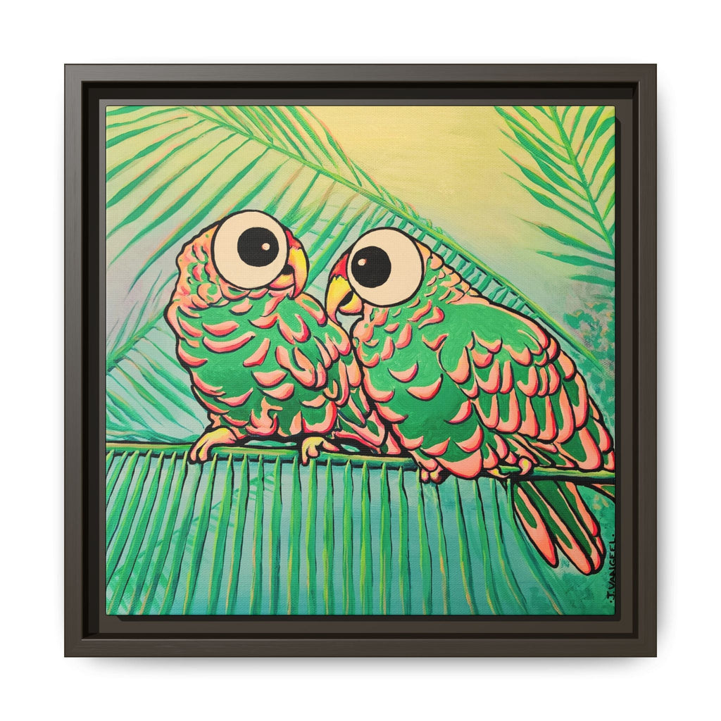 Framed Chatty Cyclops Parrots Canvas Print