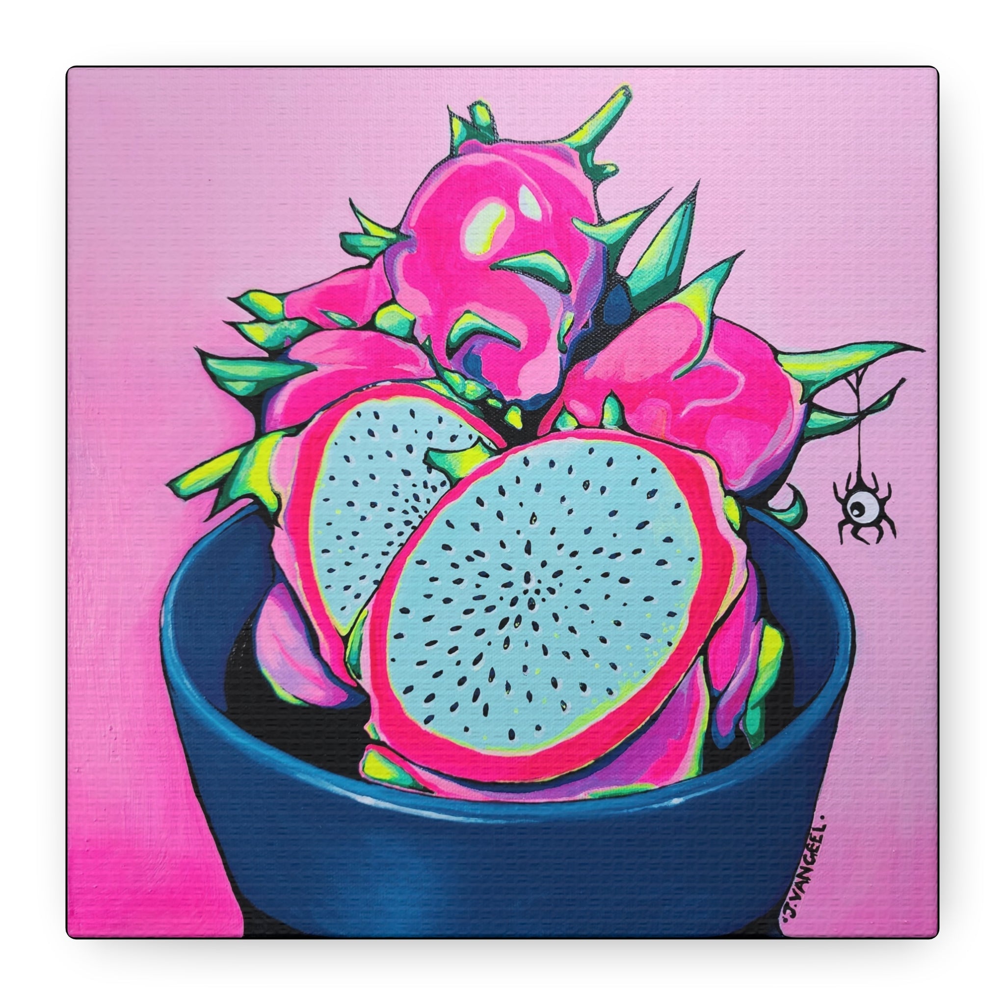 Neon Pink Dragon Fruit Canvas Print, Original Artist Design, Home Decor Wall Art