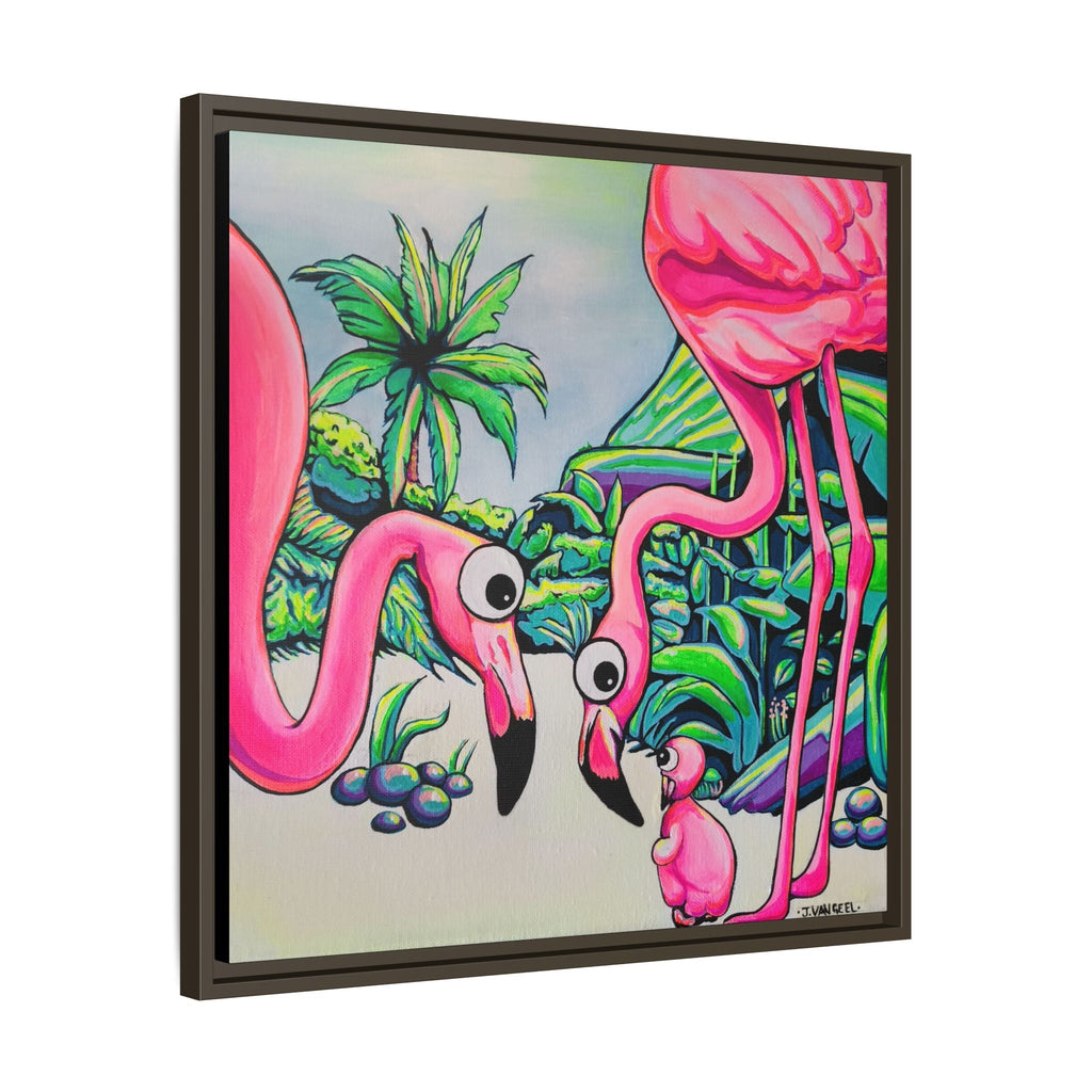 Framed Cyclops Flamingo Family Canvas Print