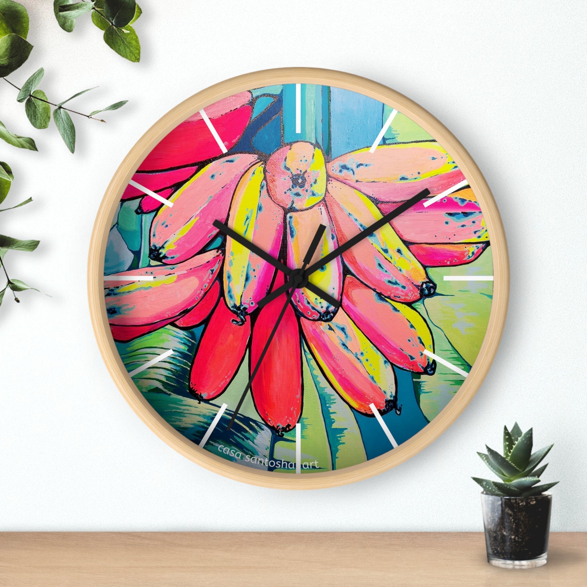 Neon Primitivo Bananas Pop Art Wall Clock