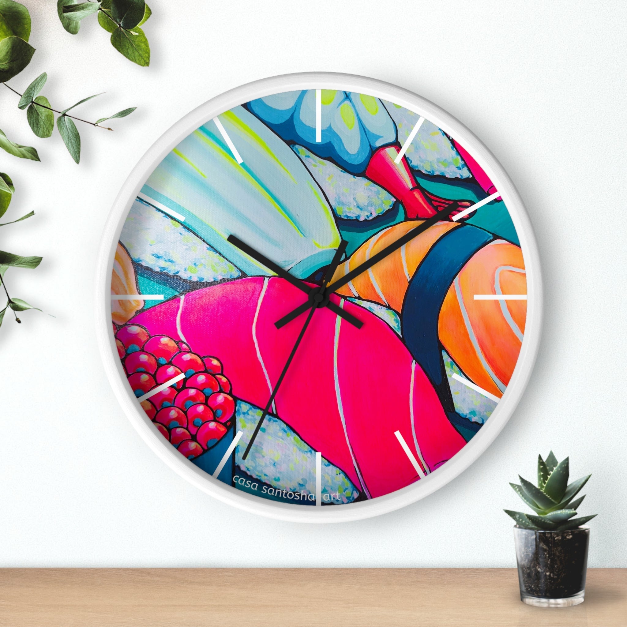 Neon Sushi Pop Art Wall Clock