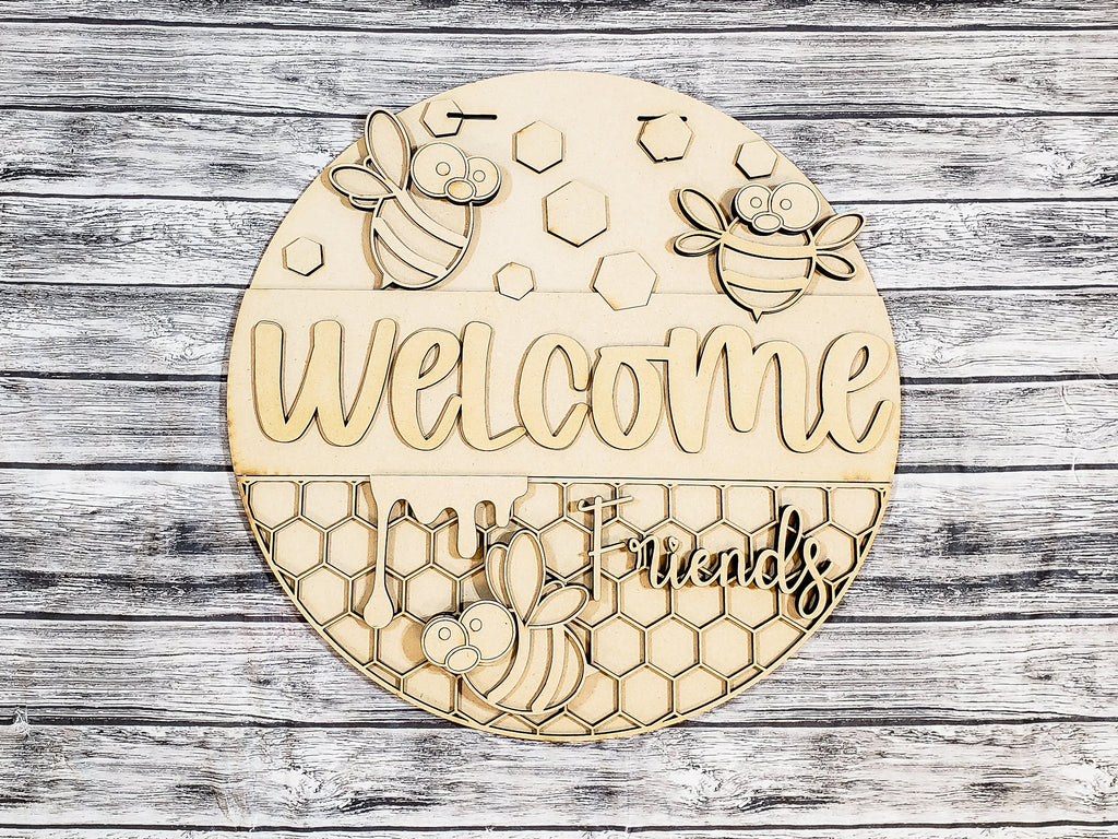 Welcome Friends Bee Door Hanger DIY Unfinished Kit