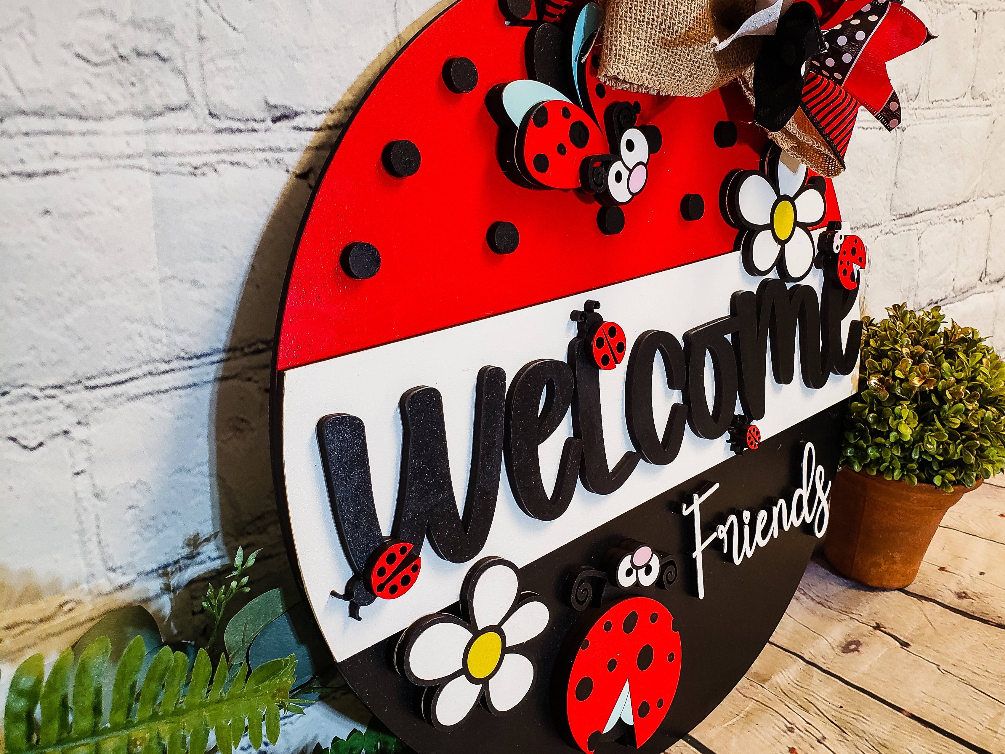 Welcome Friends Ladybug Door Hanger - Finished