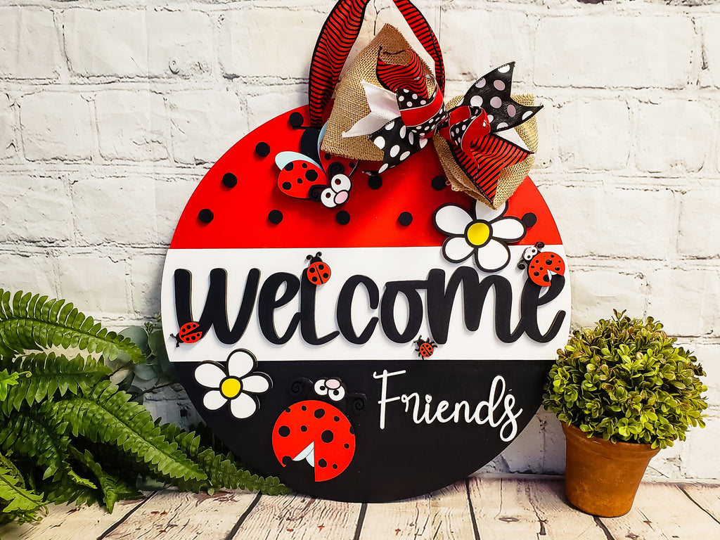 Welcome Friends Ladybug Door Hanger - Finished