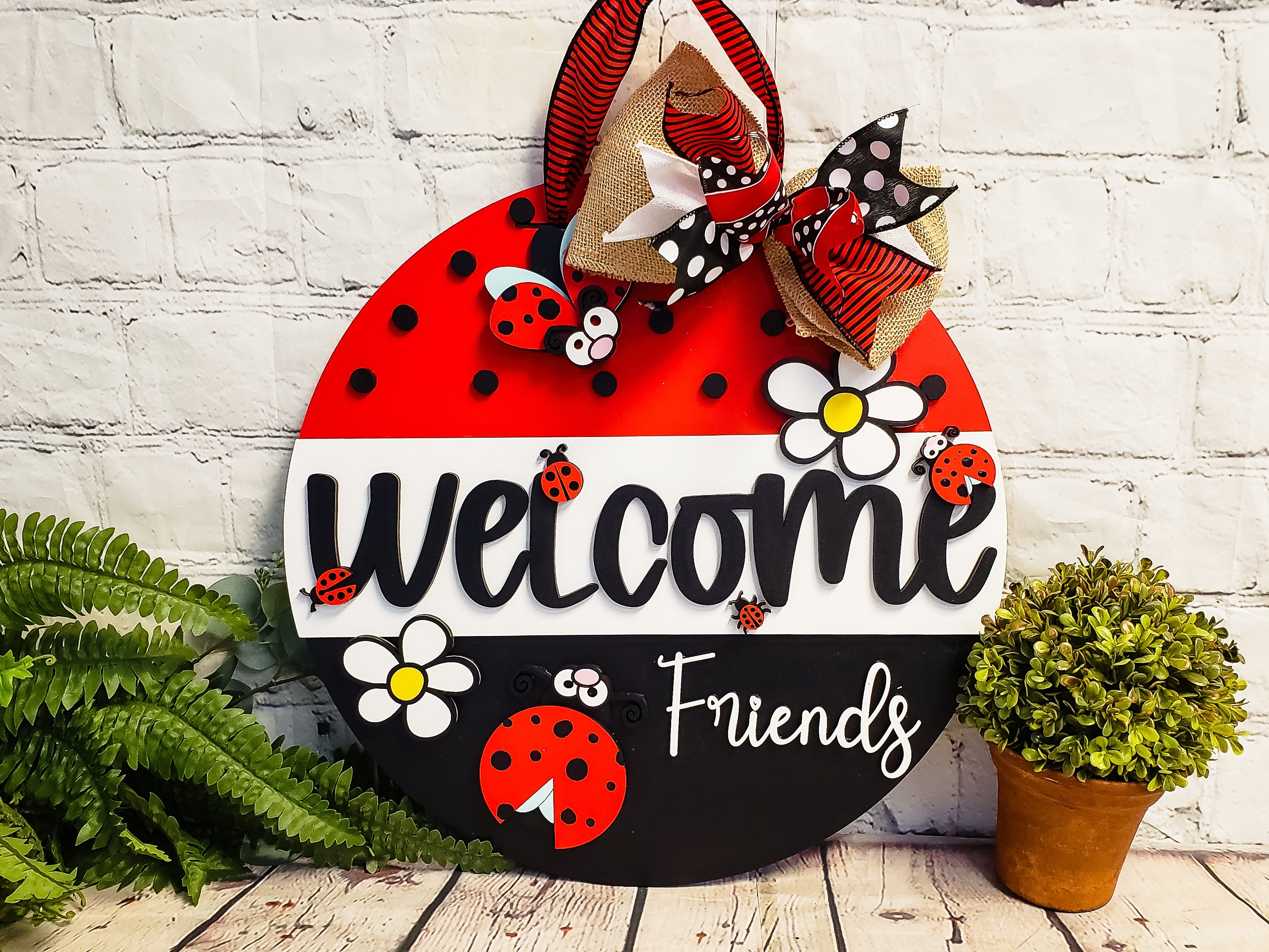 Welcome Friends Ladybug Door Hanger - Finished