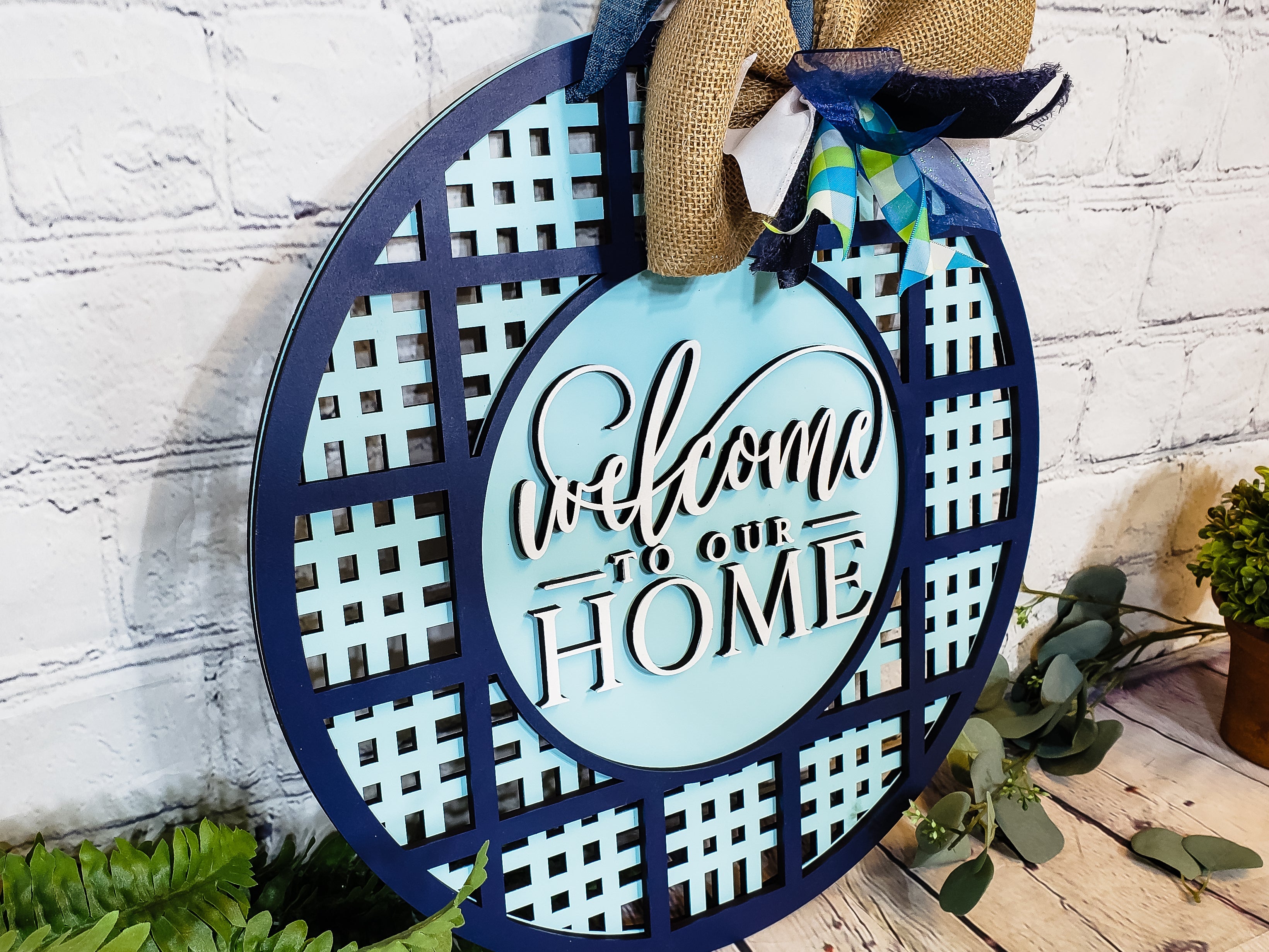 Welcome to our HOME Transparent Plaid Door Hanger