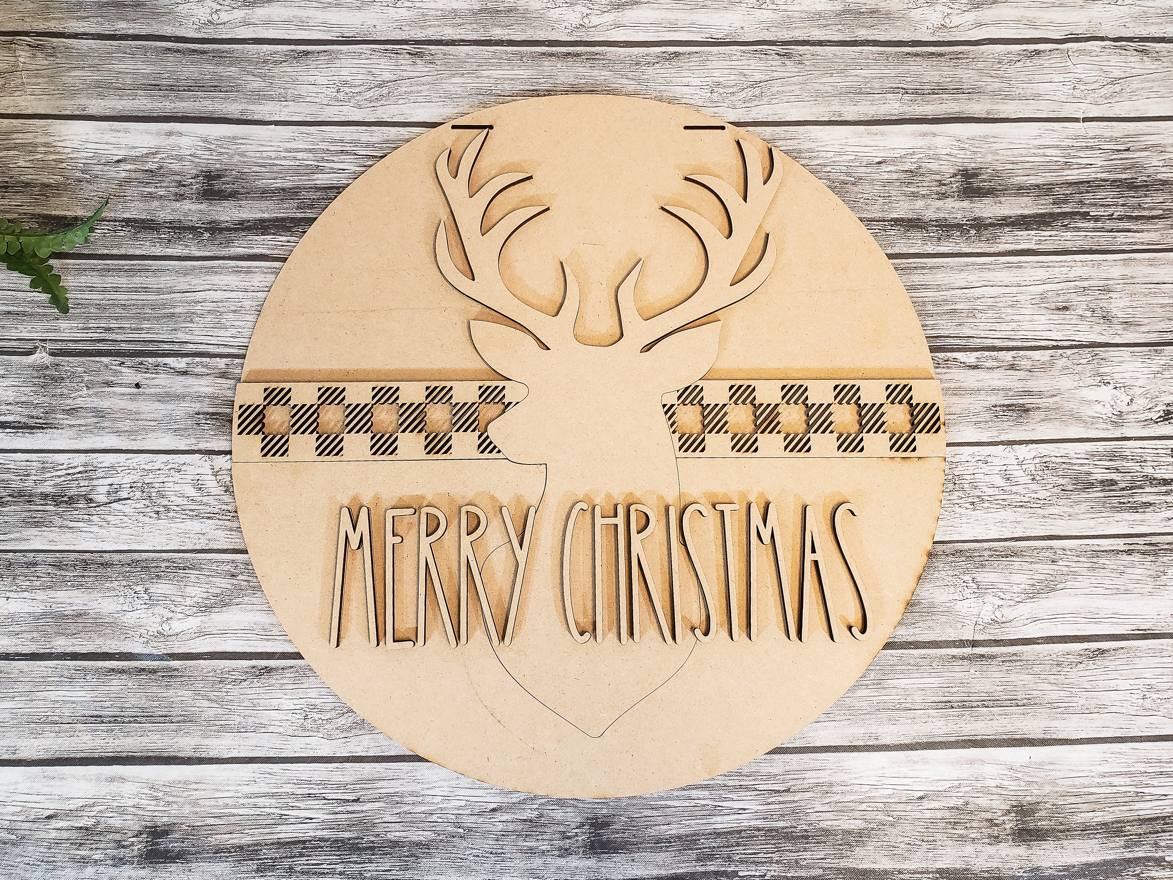 Buffalo Plaid Deer Head Silhouette Door Hanger DIY Unfinished Kit