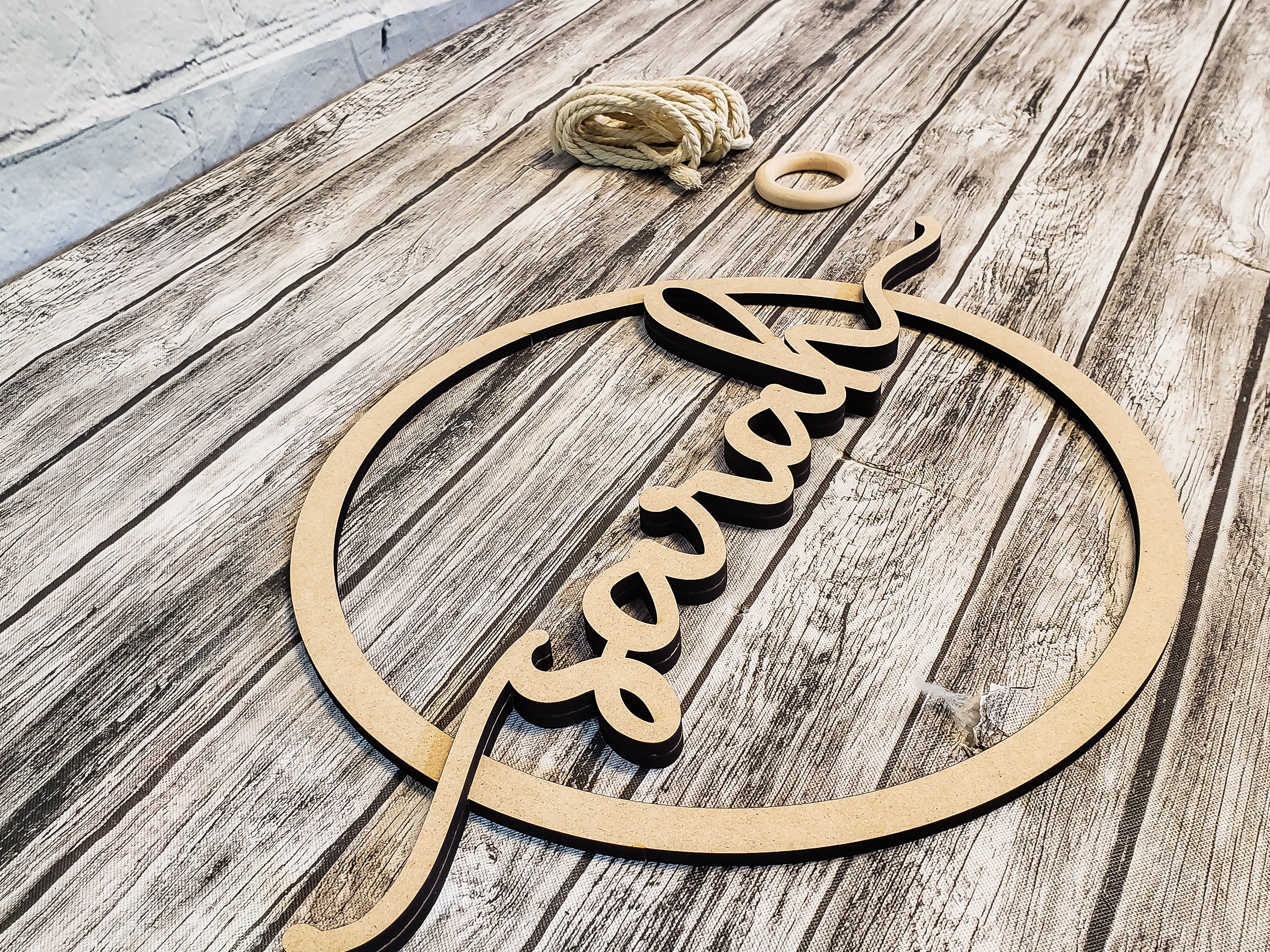 Personalized Name Circle Macrame Wall Hanger DIY Unfinished Kit