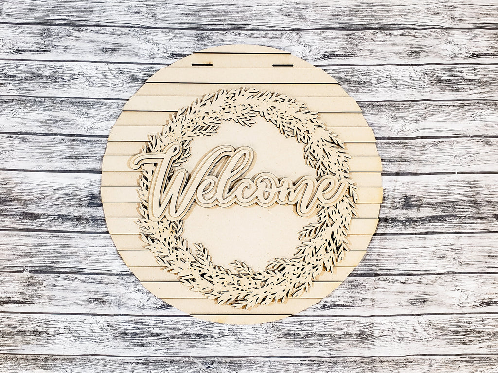 Welcome Wreath & Stripes Door Hanger DIY Unfinished Kit