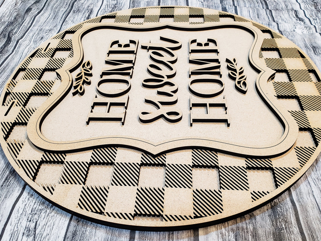 Home Sweet Home Buffalo Plaid Door Hanger DIY Unfinished Kit