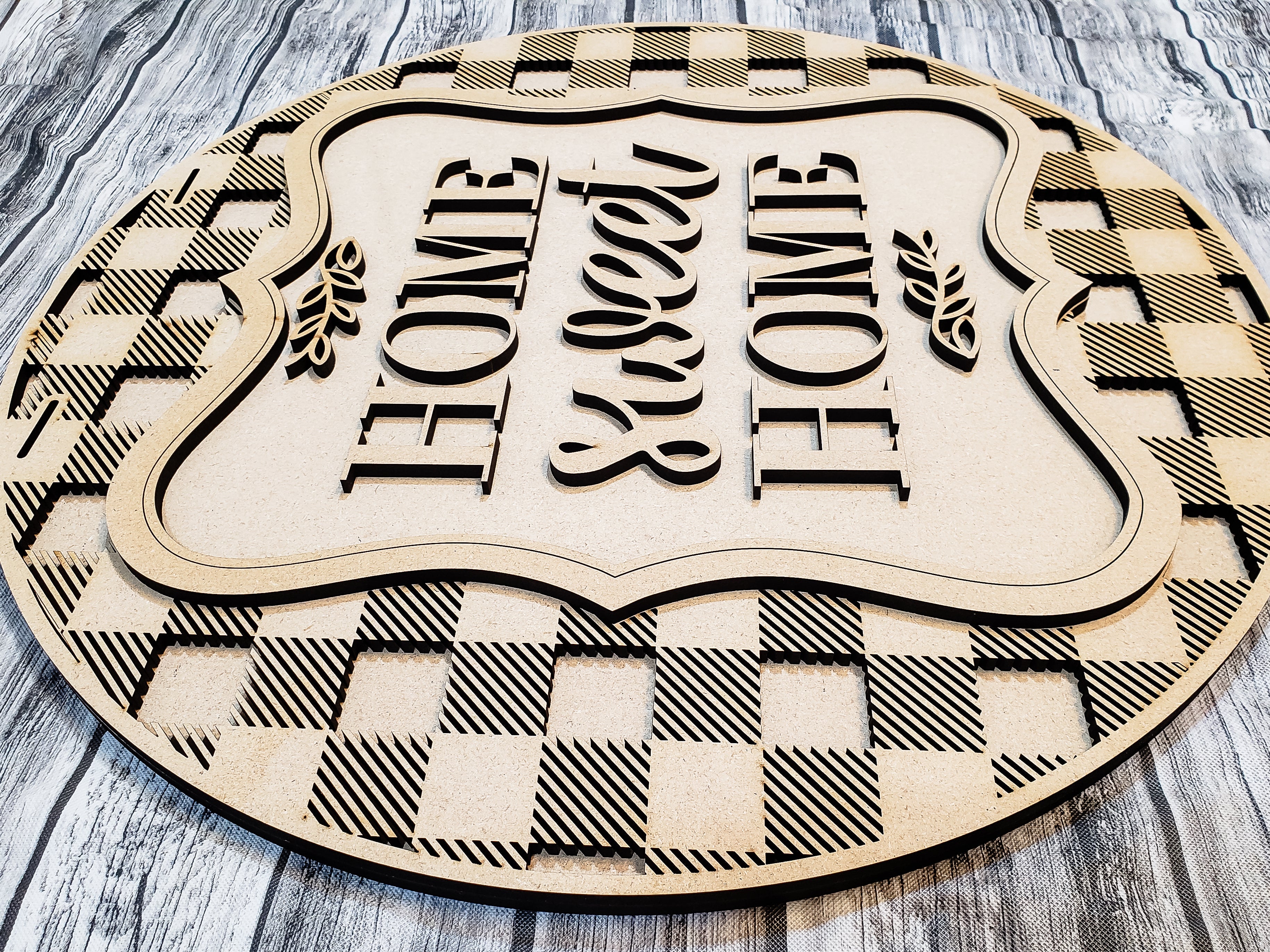Home Sweet Home Buffalo Plaid Door Hanger DIY Unfinished Kit