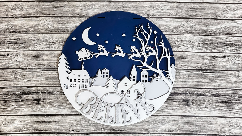 Believe Winter Nightscape Door Hanger DIY Unfinished Kit