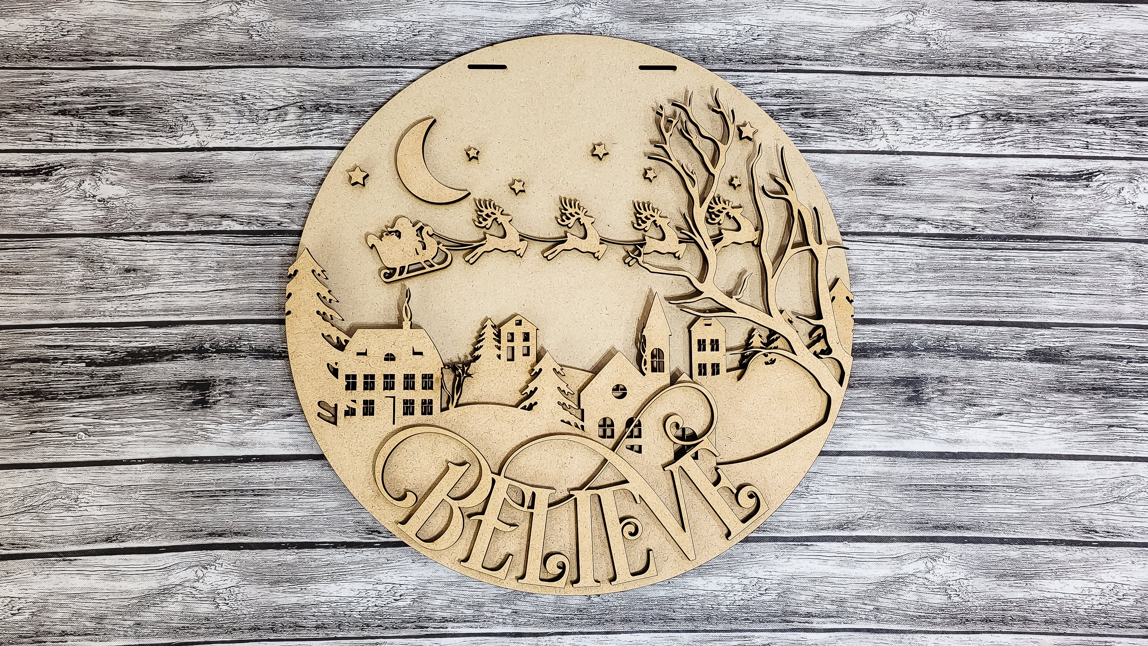Believe Winter Nightscape Door Hanger DIY Unfinished Kit
