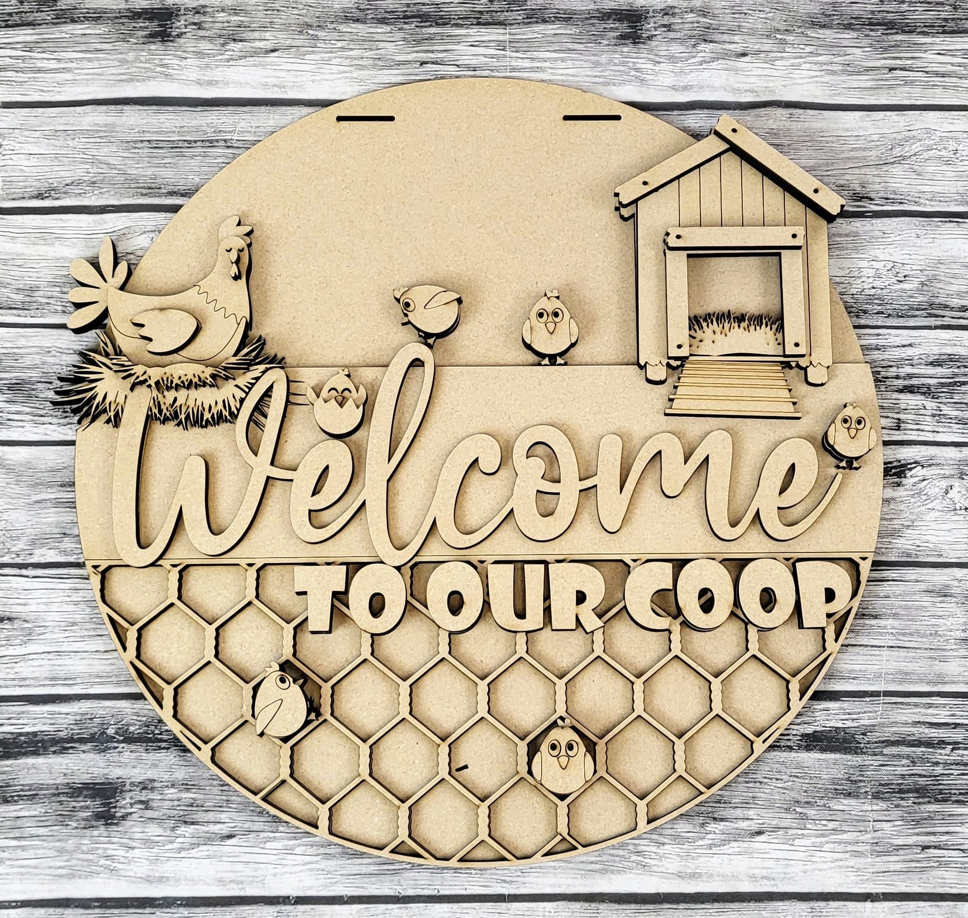 Welcome to our Coop Door Hanger DIY Unfinished Kit