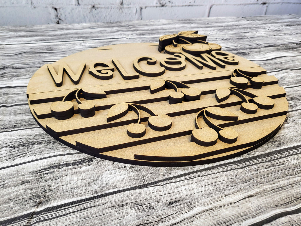 Welcome Cherries Stripes Door Hanger DIY Unfinished Kit