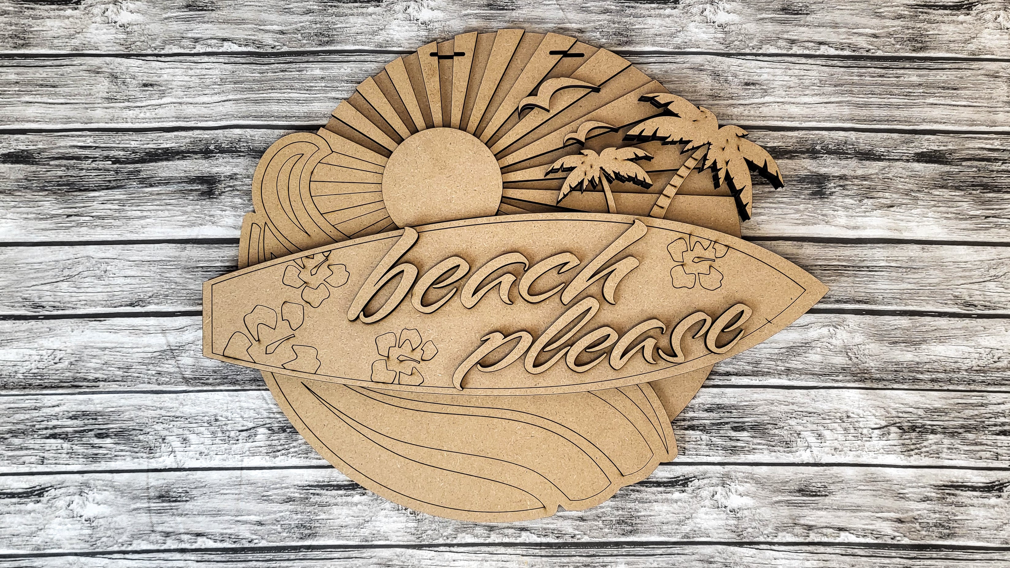 Beach Please Surfboard Door Hanger DIY Unfinished Kit