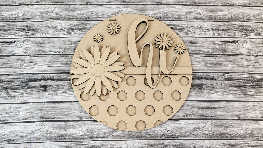 3D hi Daisy Polka Dot Door Hanger DIY Unfinished Kit