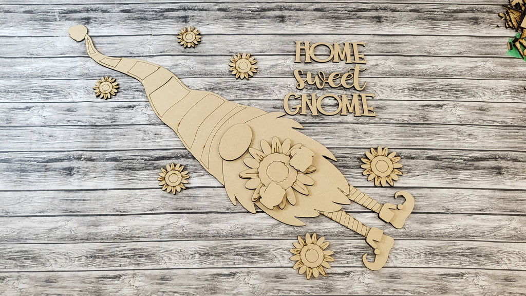 Home Sweet Gnome Sunflower Vertical Porch Leaner DIY Unfinished Kit