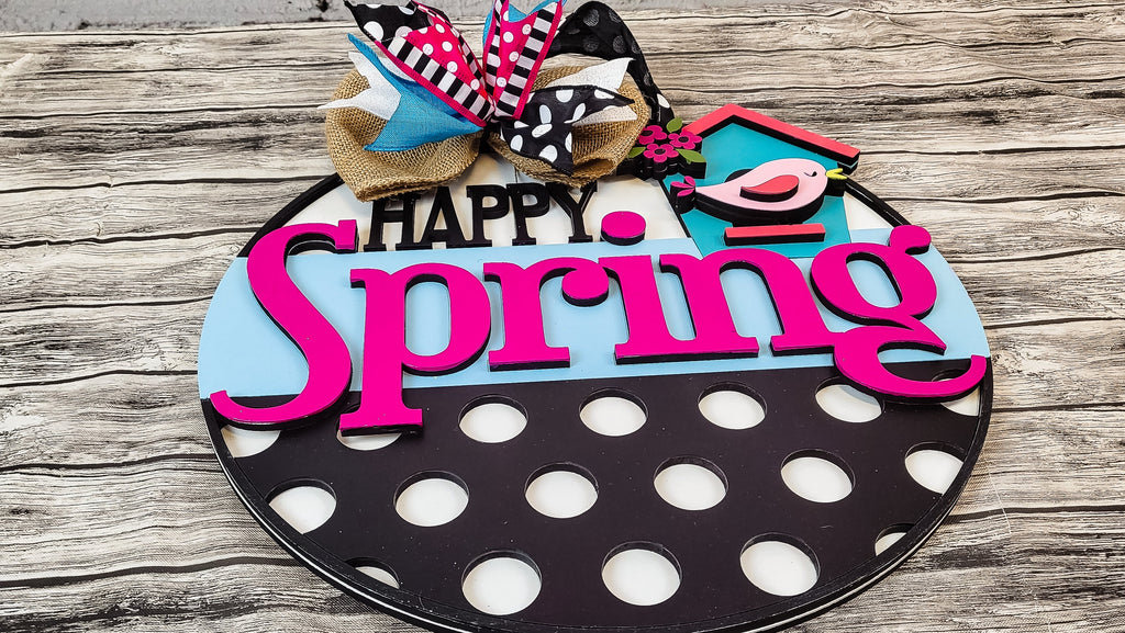 Finished - HAPPY Spring Birdhouse Door Hanger